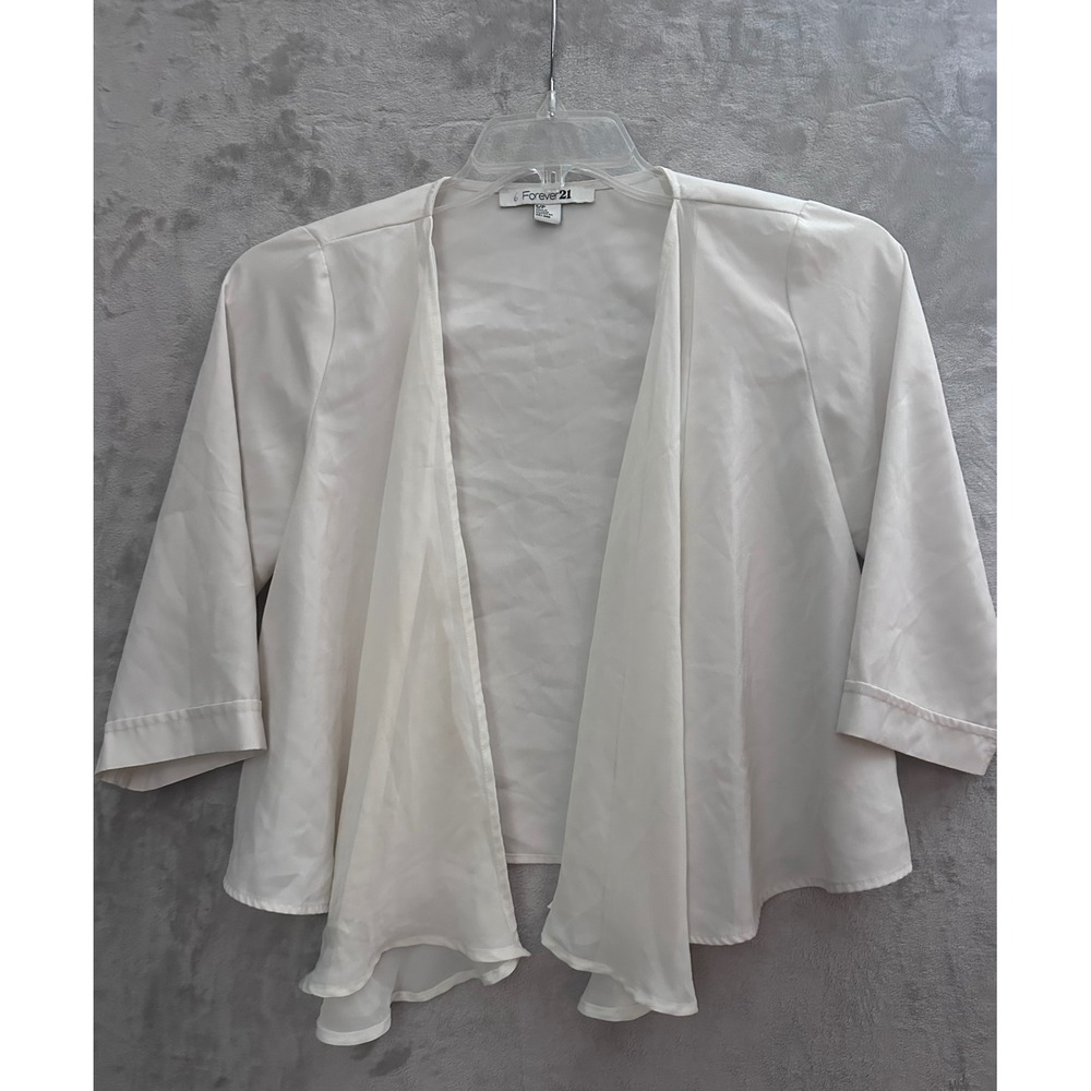 Forever 21 Open Front Cardigan Womens S Cream Excellent Draped 3/4 Sleeve Shrug